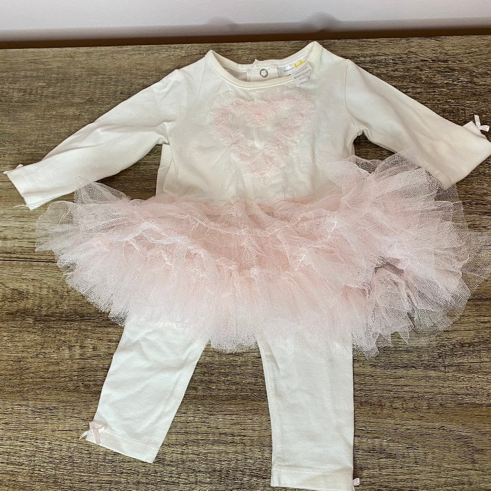 Bloomies Baby Leggings Outfit White Pink Tutu 6M